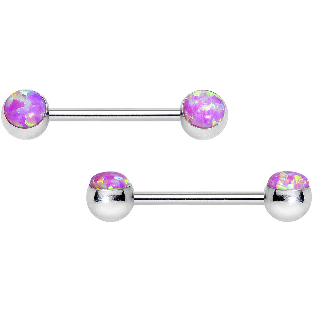 316L Stainless Steel Pink Synthetic Opal Nipple Barbell Set