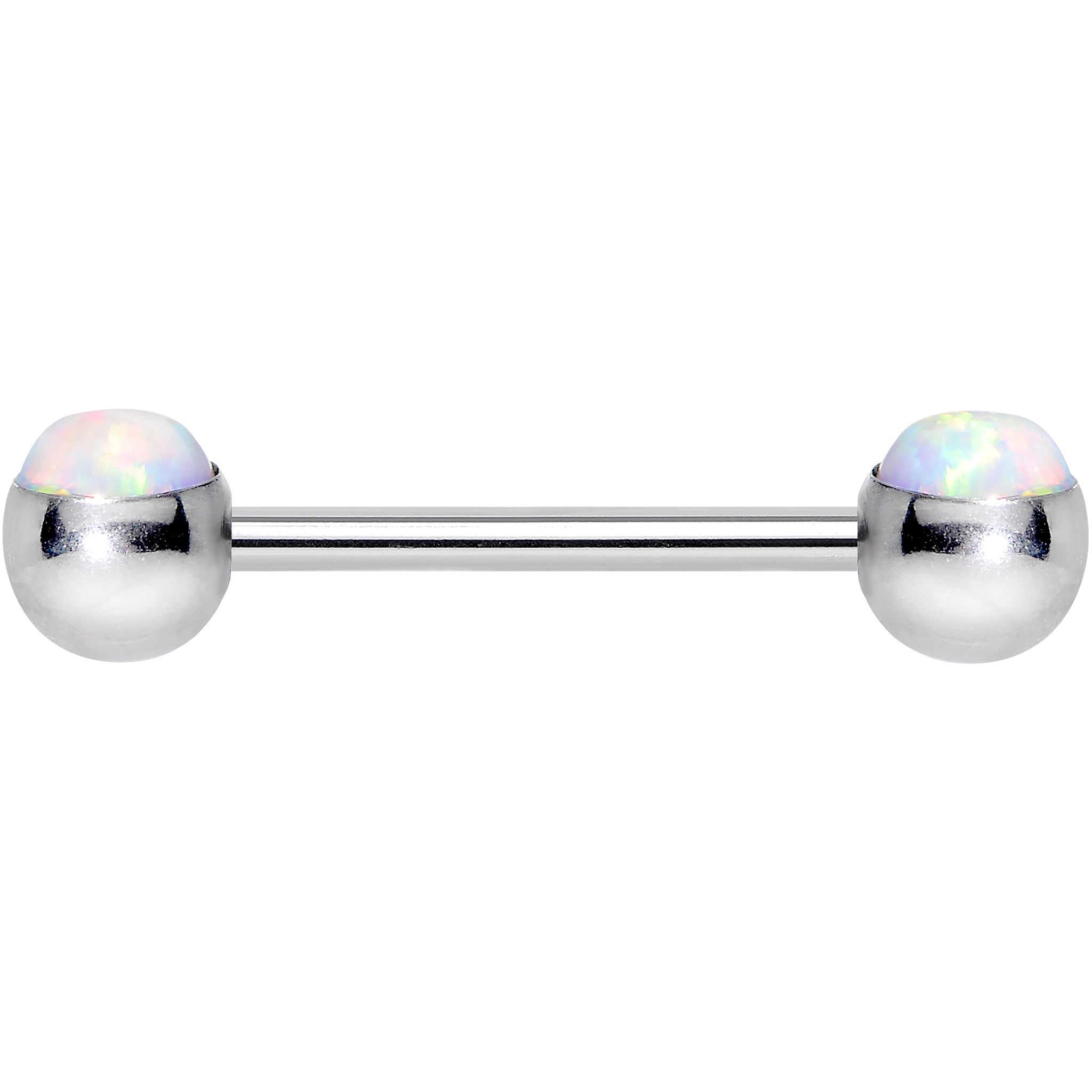 316L Stainless Steel White Synthetic Opal Nipple Barbell Set