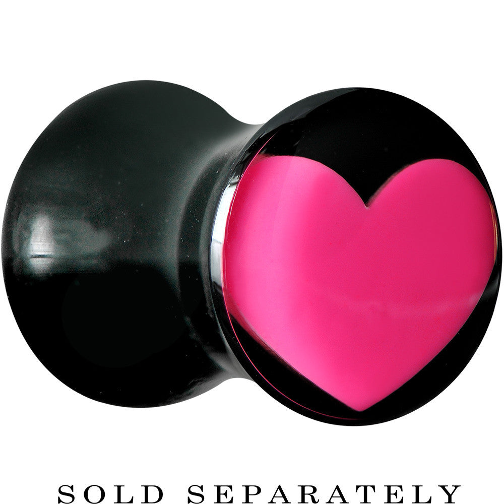 2 Gauge Black Acrylic Hot Pink Heart Saddle Plug