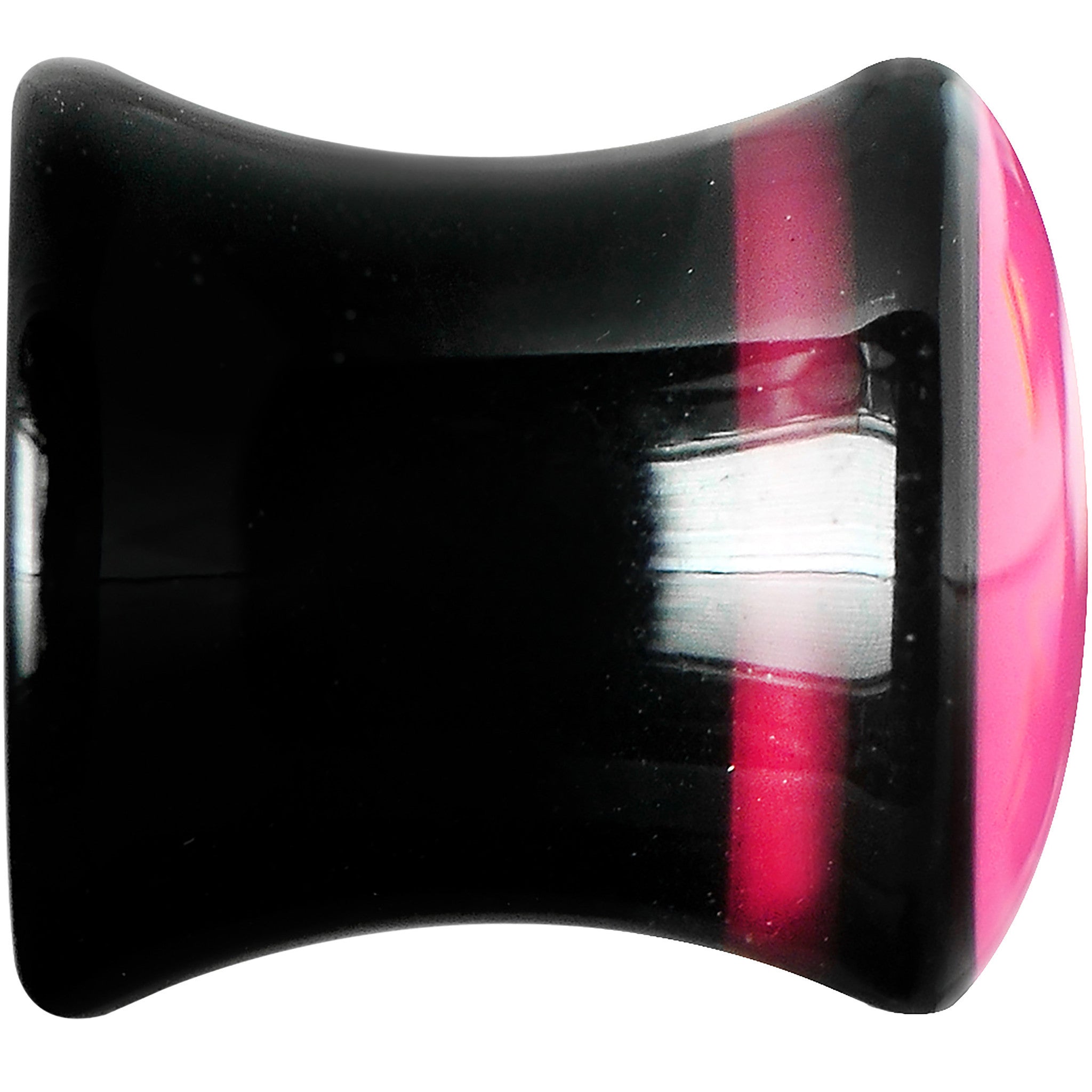 0 Gauge Black Acrylic Hot Pink Heart Saddle Plug