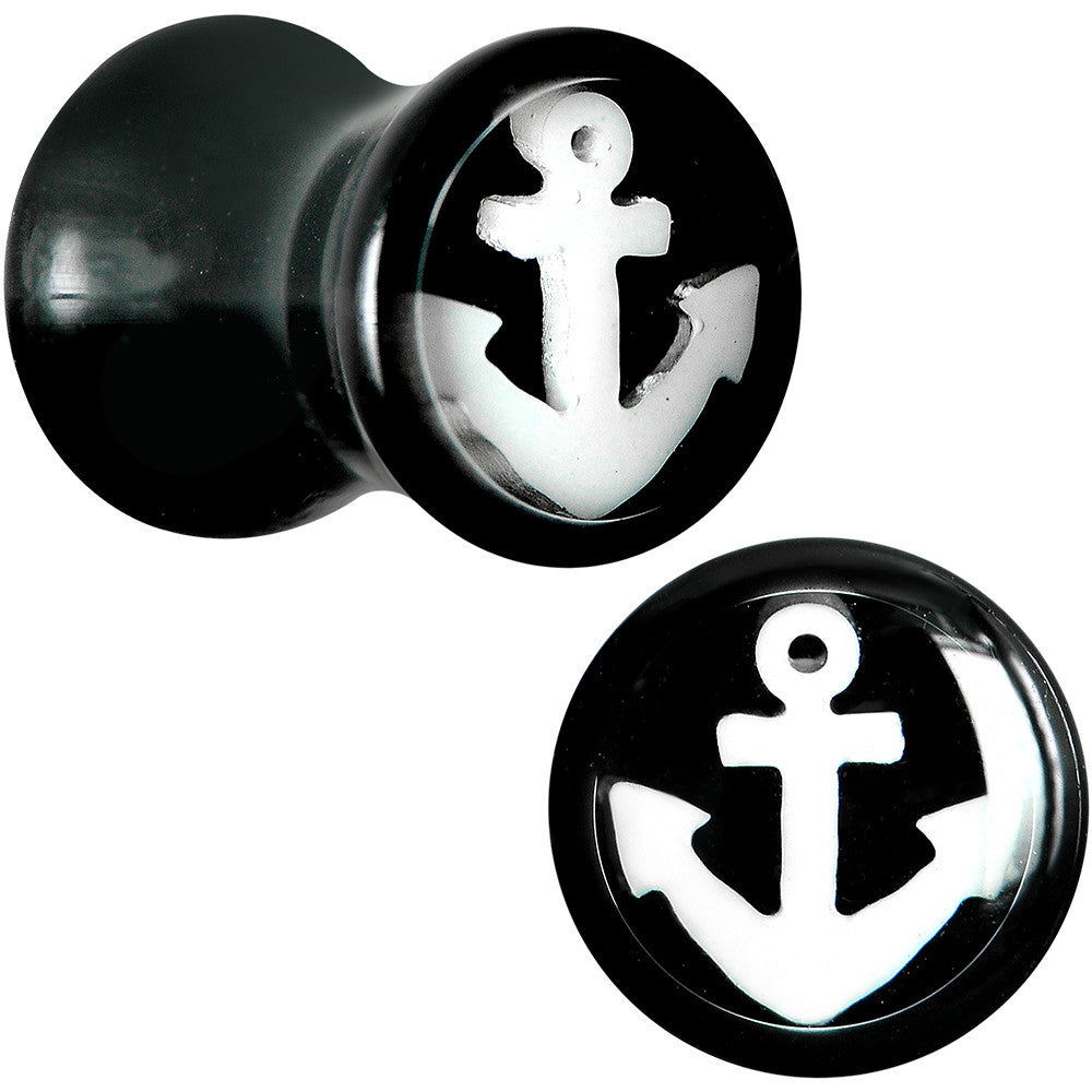 2G Black Acrylic White Nautical Anchor Saddle Plug Set