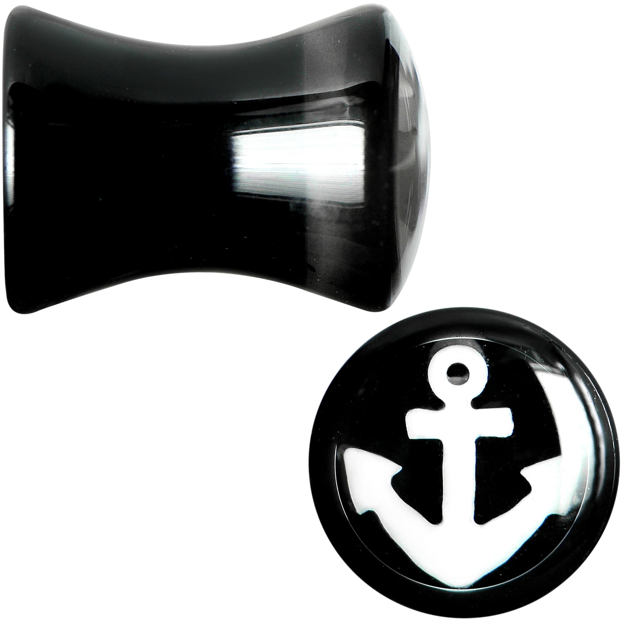 2 Gauge Black Acrylic White Nautical Anchor Saddle Plug Set