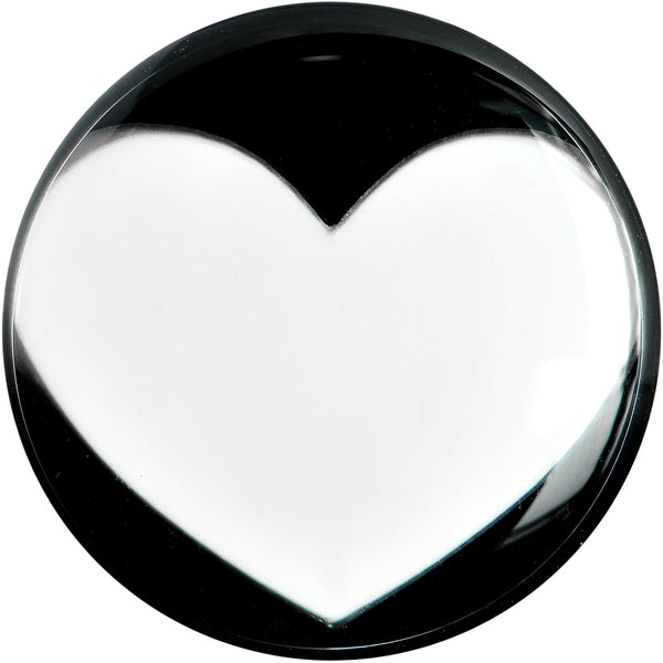 00 Gauge Black Acrylic White Heart Saddle Plug