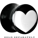 00 Gauge Black Acrylic White Heart Saddle Plug