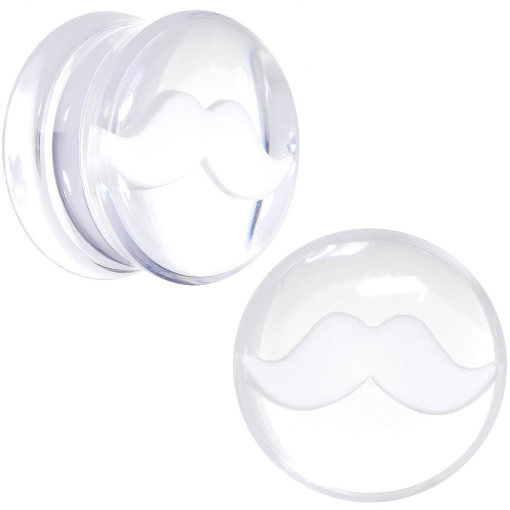 White Mustache Clear Acrylic Saddle Plug Set Available in Sizes 6mm to 20mm