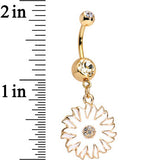 Clear Gem Gold Anodized White Floating Flower Dangle Belly Ring