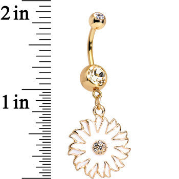 Clear Gem Gold Anodized White Floating Flower Dangle Belly Ring