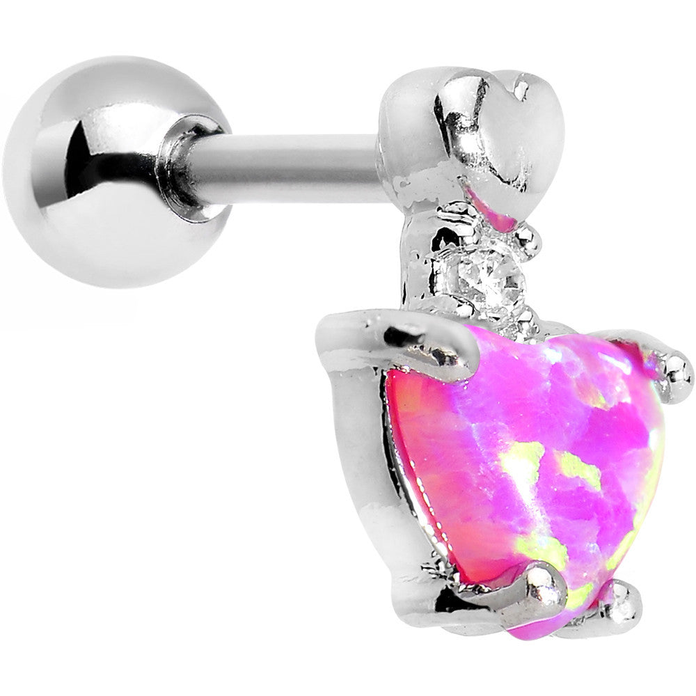 Pink Synthetic Opal Suspended Heart Tragus Cartilage Earring