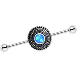 Blue Synthetic Opal Stainless Steel Medallion Industrial Barbell 37mm