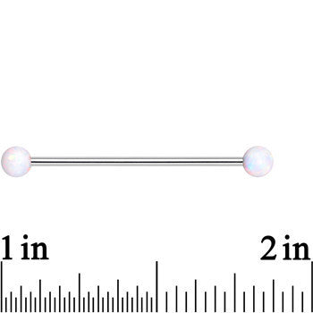 316L Stainless Steel White Faux Opal Ended Industrial Barbell 35mm