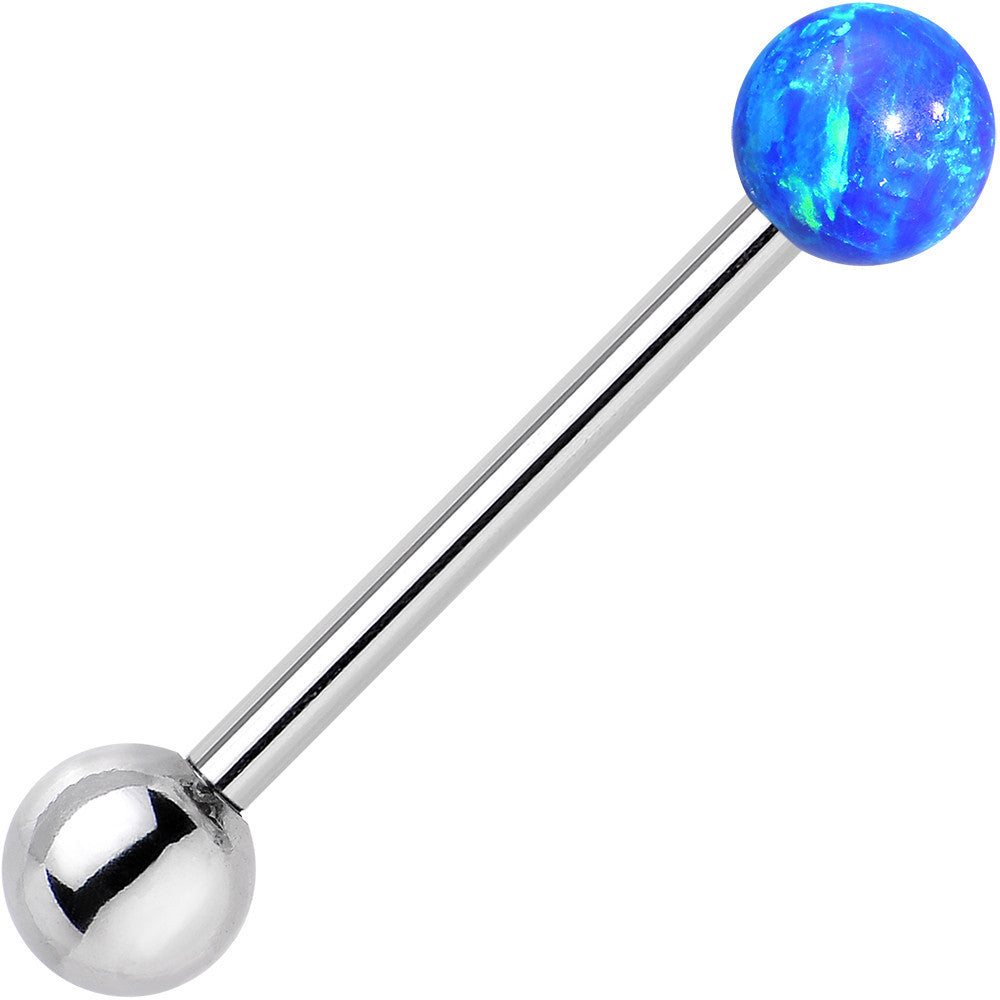316L Stainless Steel Blue Synthetic Opal Ball Barbell Tongue Ring
