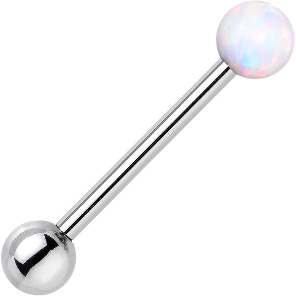 316L Stainless Steel White Synthetic Opal Ball Barbell Tongue Ring