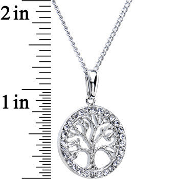 Stainless Chain Clear Gem Tree of Life Medallion Pendant Necklace