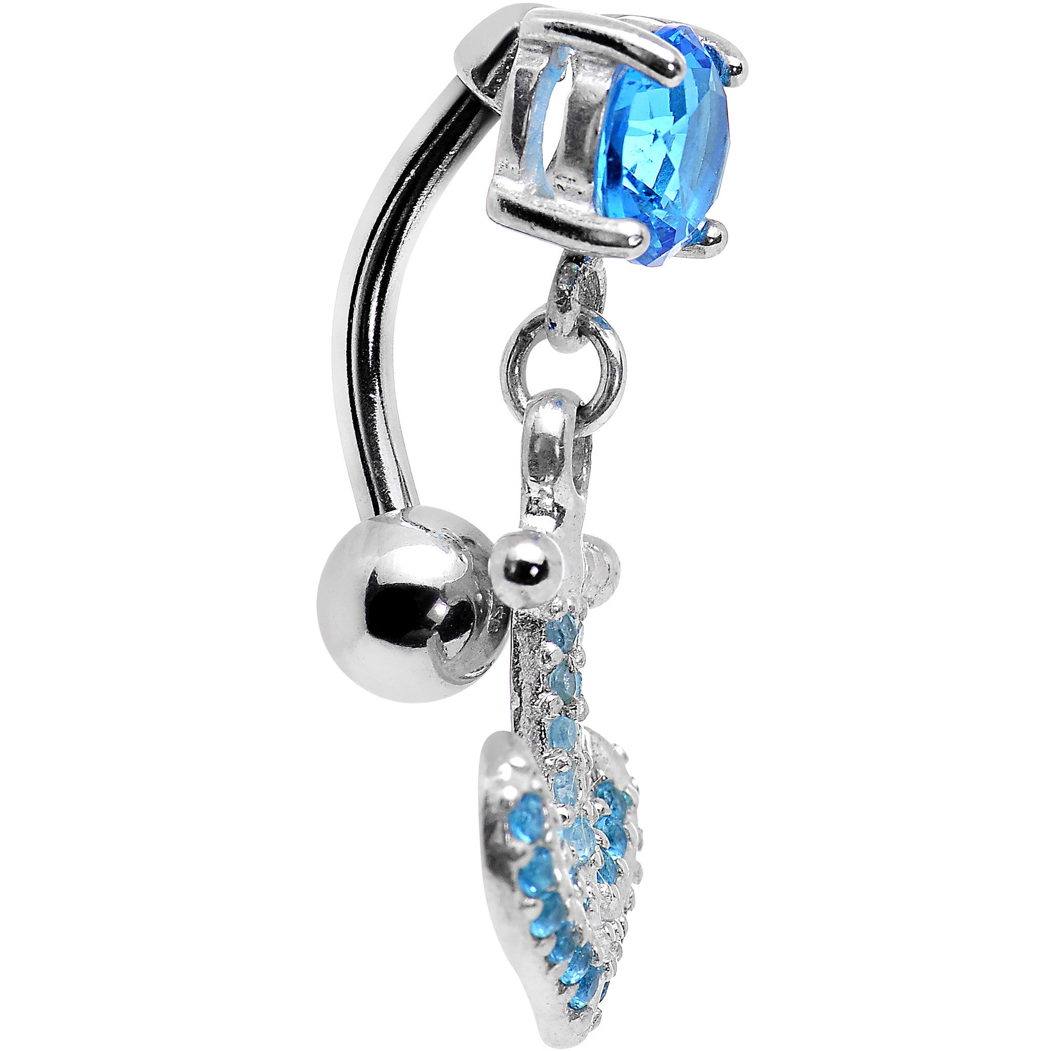 925 Sterling Silver Aqua Jeweled Anchor Top Mount Dangle Belly Ring