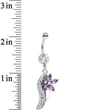 Clear and Purple Gem Flower Leaf Dangle Belly Ring