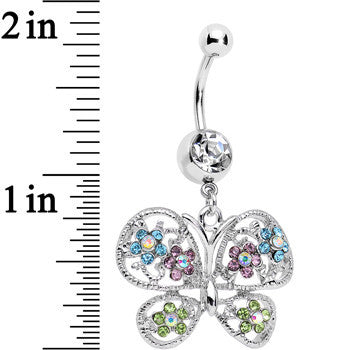 Multicolored Gem Butterfly Dangle Belly Ring