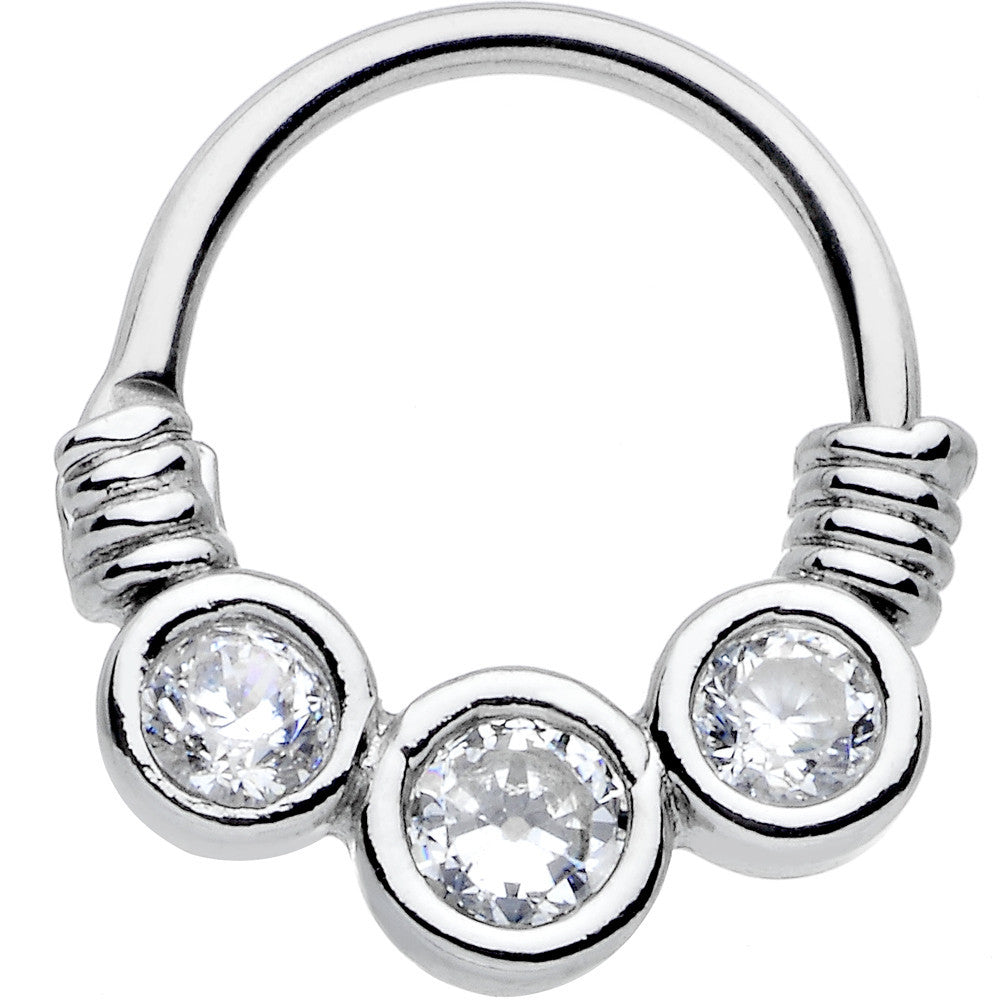 16G Stainless Steel Triple Bezel Clear Circle Septum Clicker