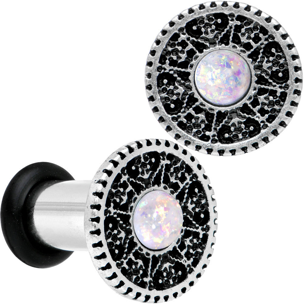 4G Stainless Steel Sky Wheel White Synthetic Opal Plug Set