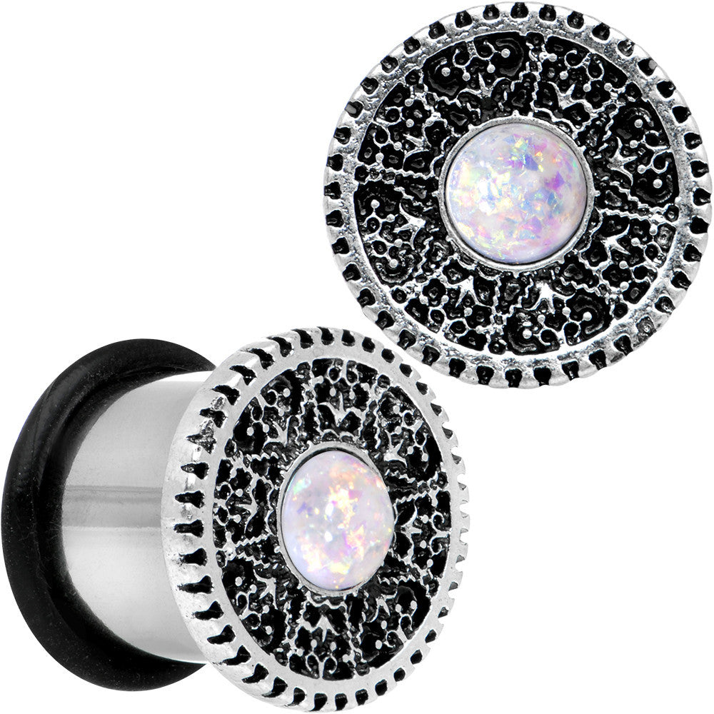 1/2 Stainless Steel Sky Wheel White Synthetic Opal Plug Set