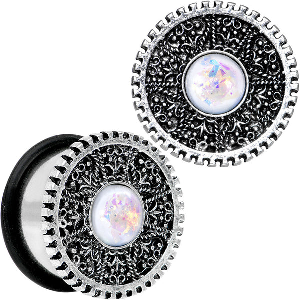 3/4 Stainless Steel Sky Wheel White Synthetic Opal Plug Set