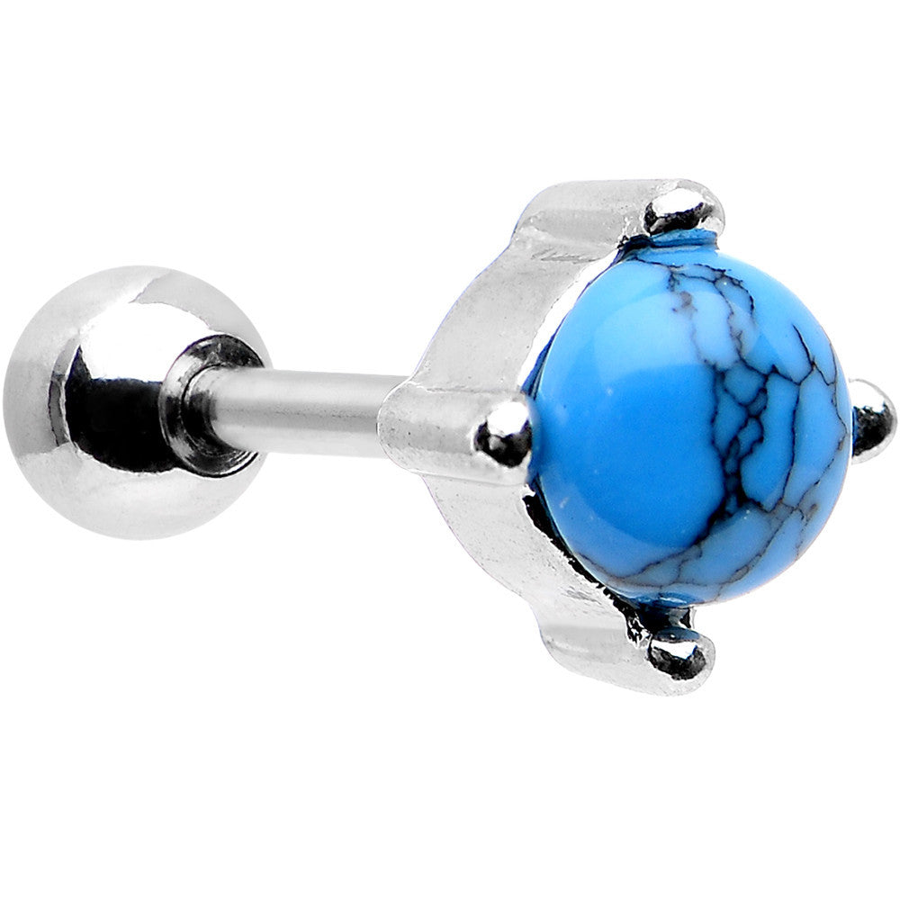 16G Pretty Cracked Blue Stone Stainless Steel Cartilage Earring