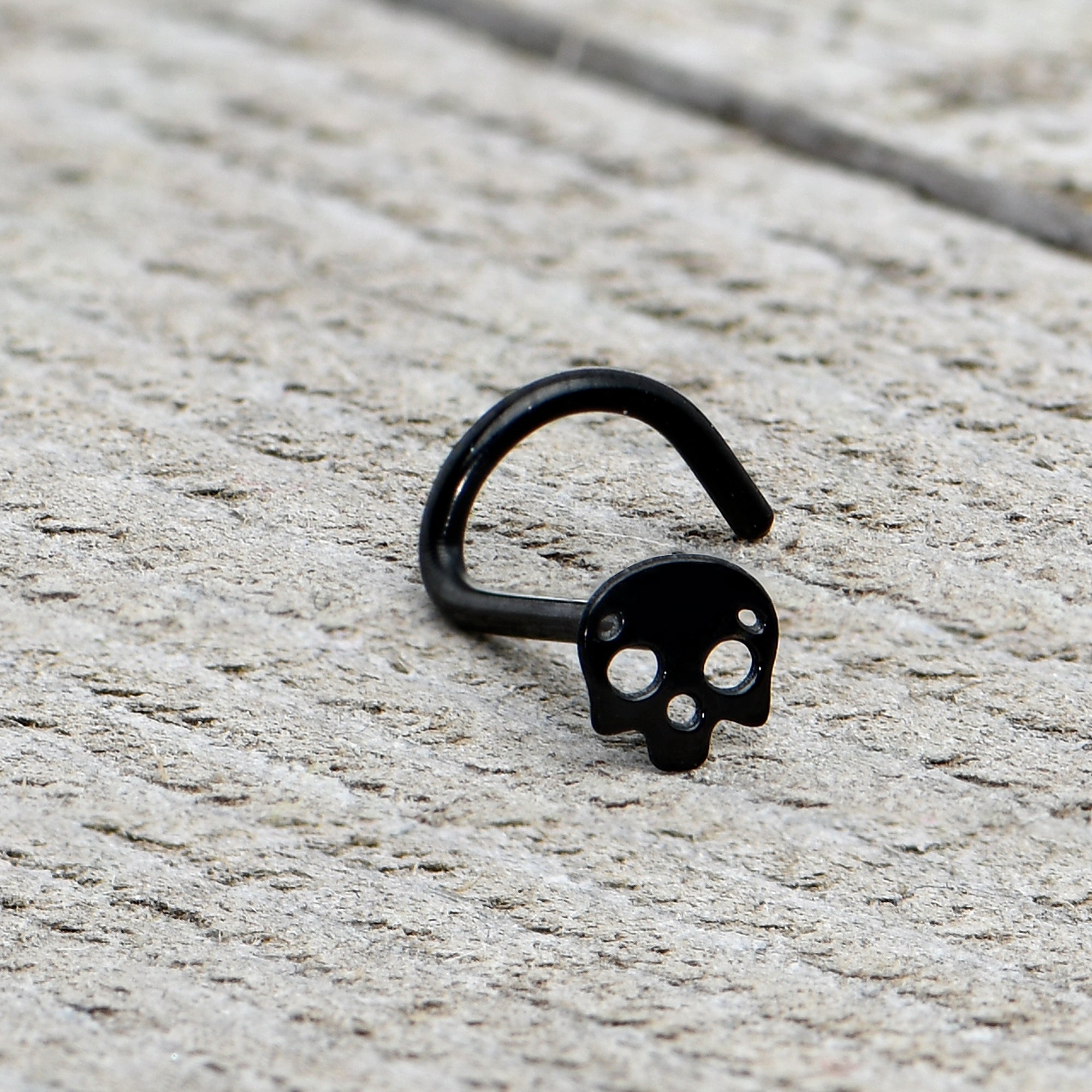 Black Anodized Titanium Skull Nose Ring