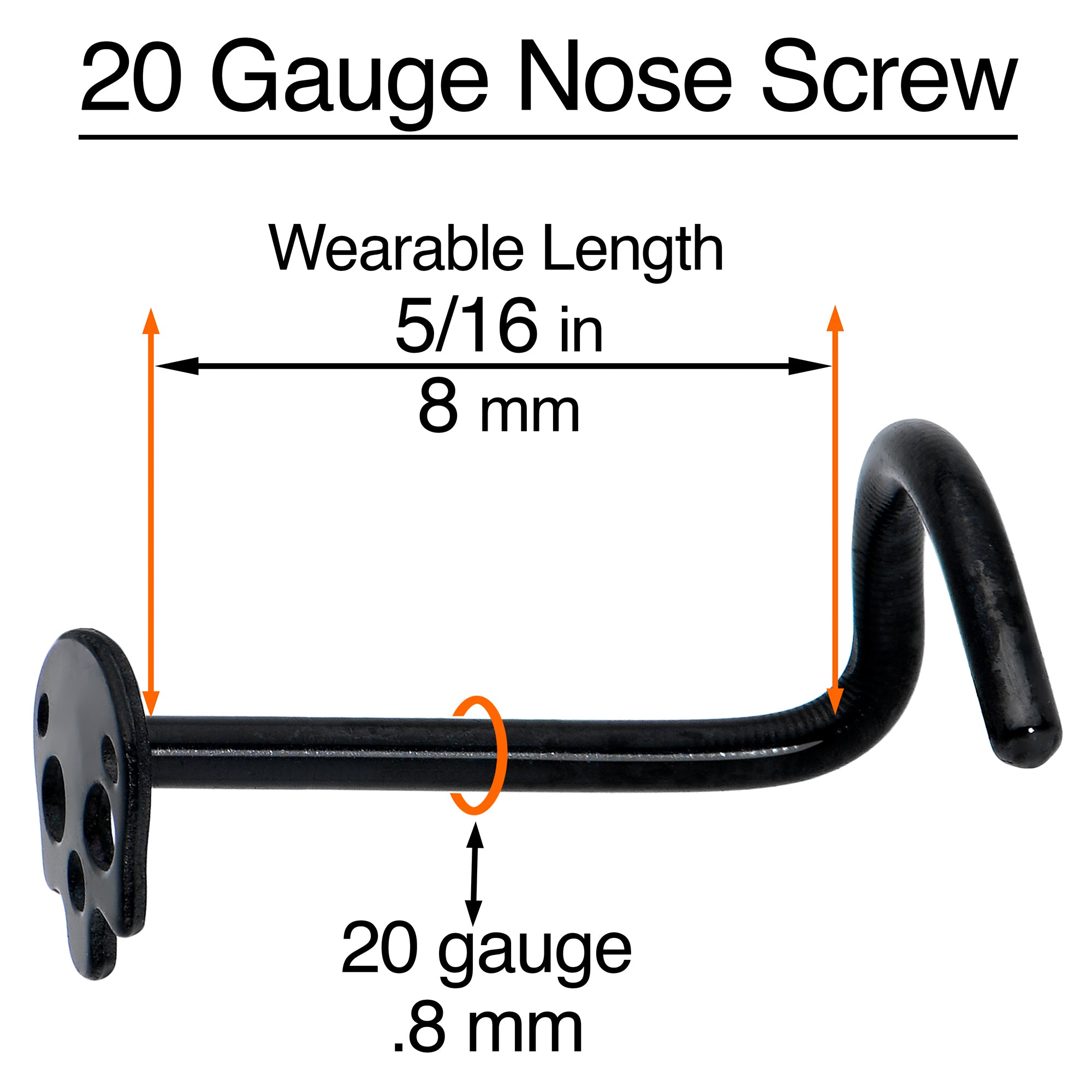316L Surgical Steel Nose Ring Stud Screw L Bend Halloween Boo 20 Gauge 20G