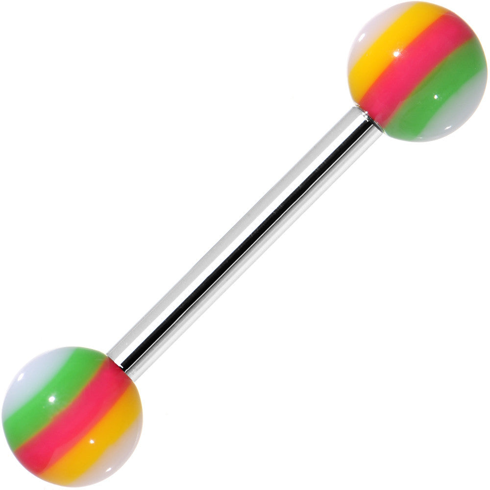 14 Gauge Stainless Steel Green Pink Yellow Ball Barbell Tongue Ring