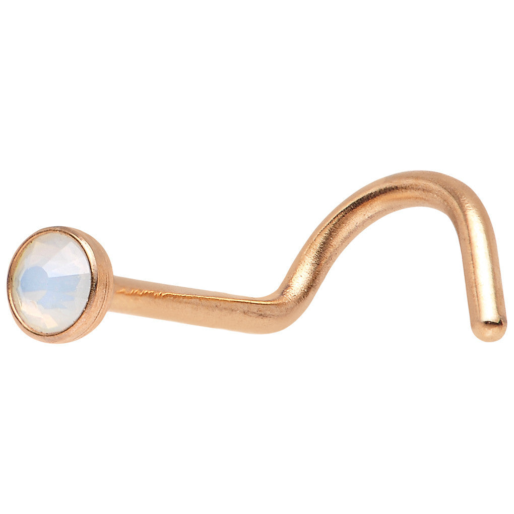 Rose Gold IP 2mm White Imitation Opalite Stone Nose Screw