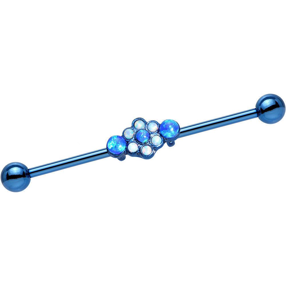 Blue Synthetic Opal Blue Anodized Flower Industrial Barbell 38mm