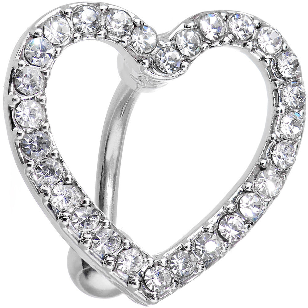 Clear Cubic Zirconia Hollow Heart Top Mount Belly Ring