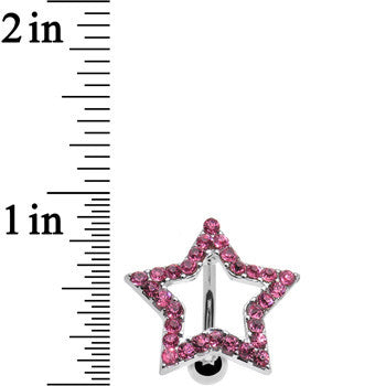 Pink Cubic Zirconia Hollow Star Top Mount Belly Ring