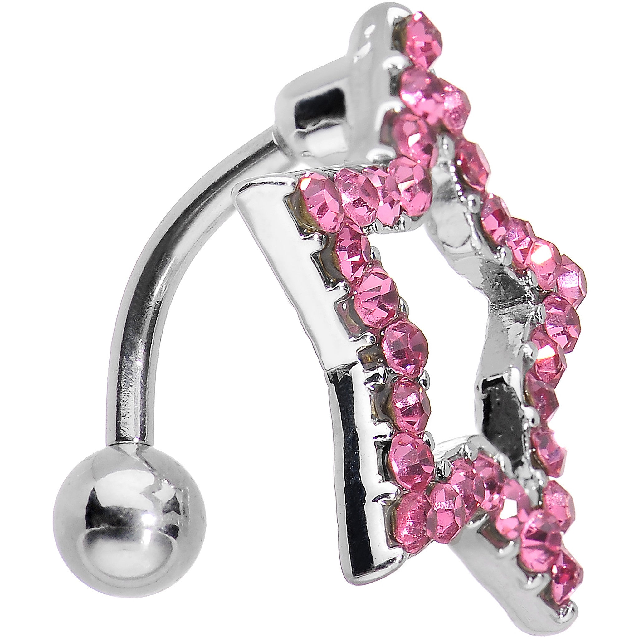 Pink Cubic Zirconia Hollow Star Top Mount Belly Ring