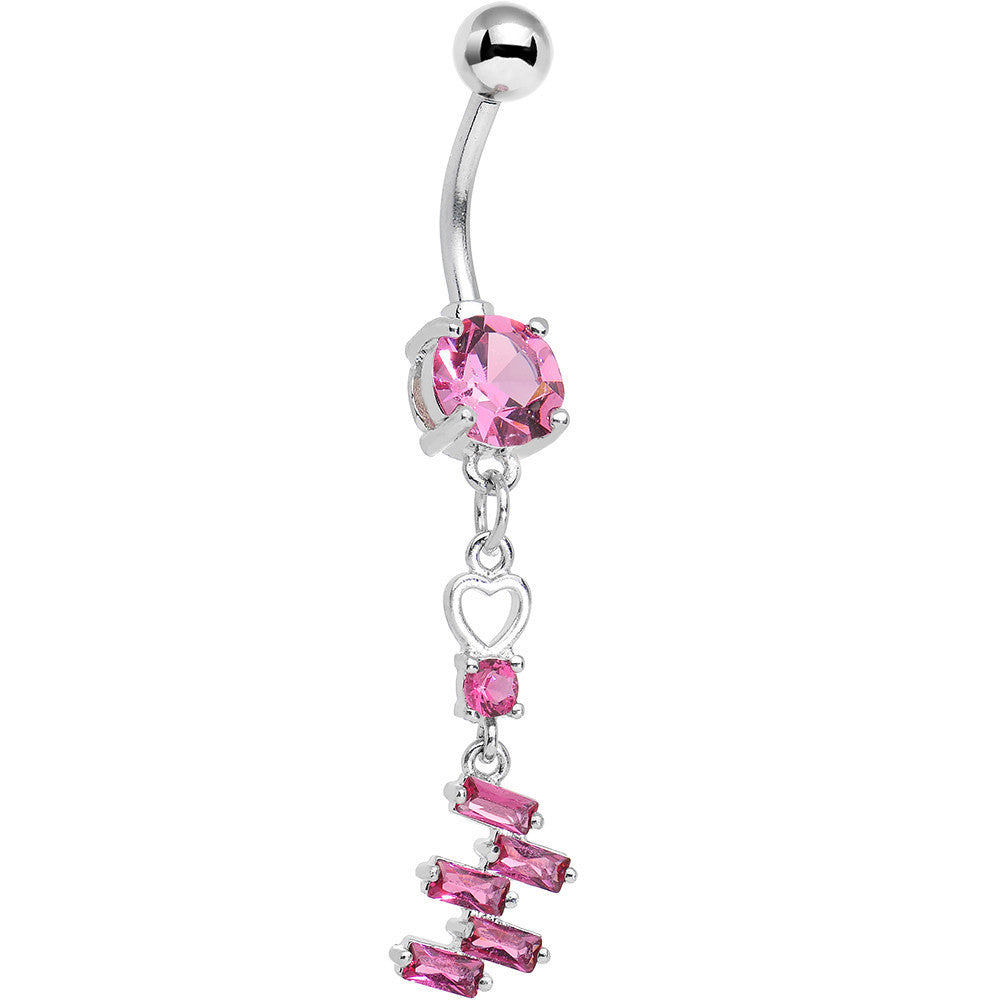 Pink CZ Gem Straight From the Heart Dangle Belly Ring