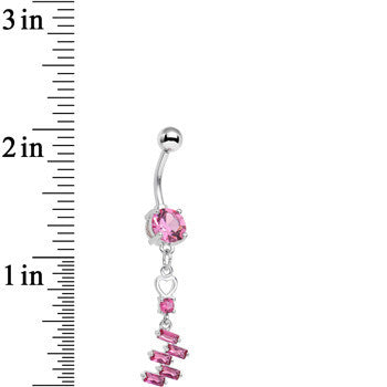 Pink CZ Gem Straight From the Heart Dangle Belly Ring
