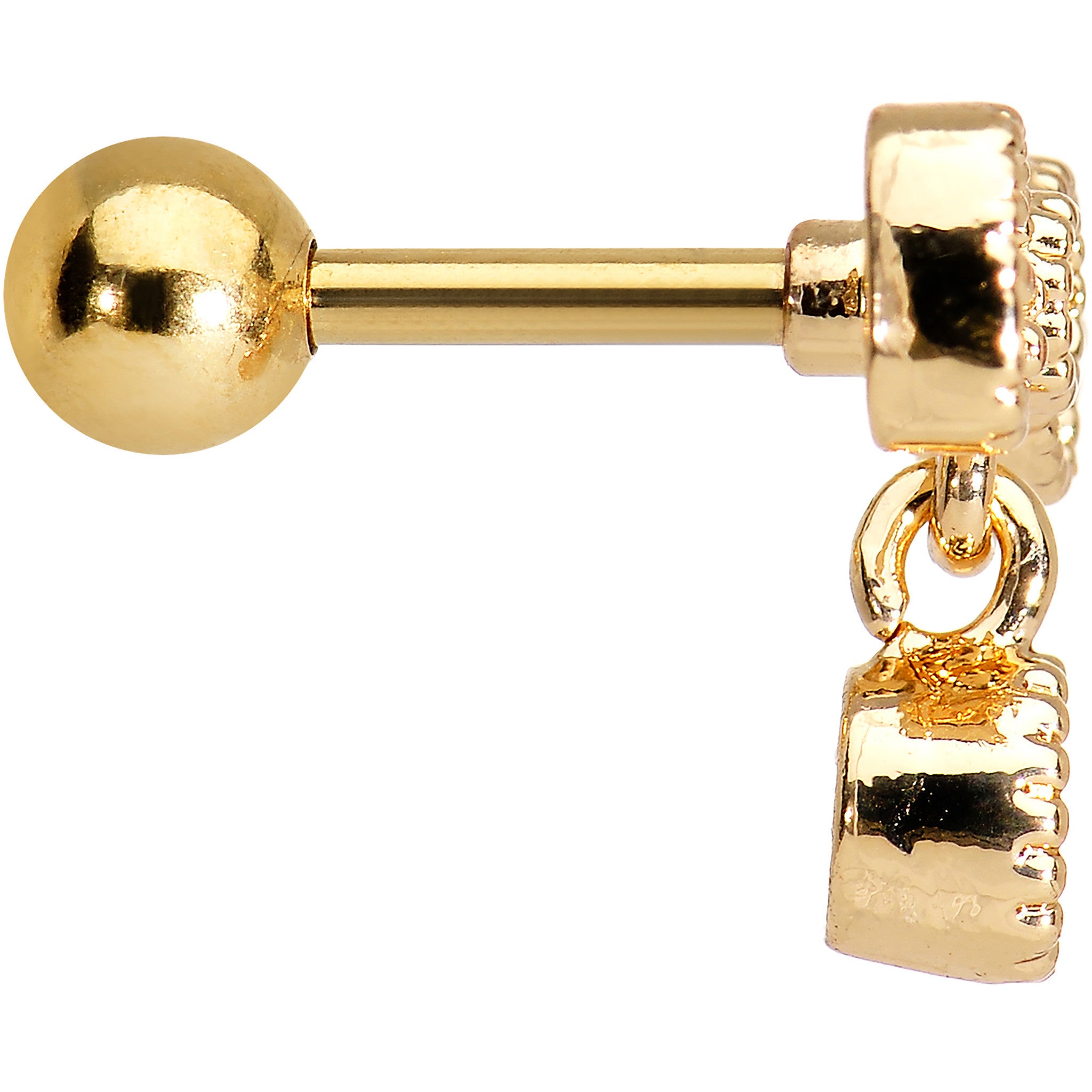 16G Gold Anodized Stainless Steel CZ Bow Tragus Earring