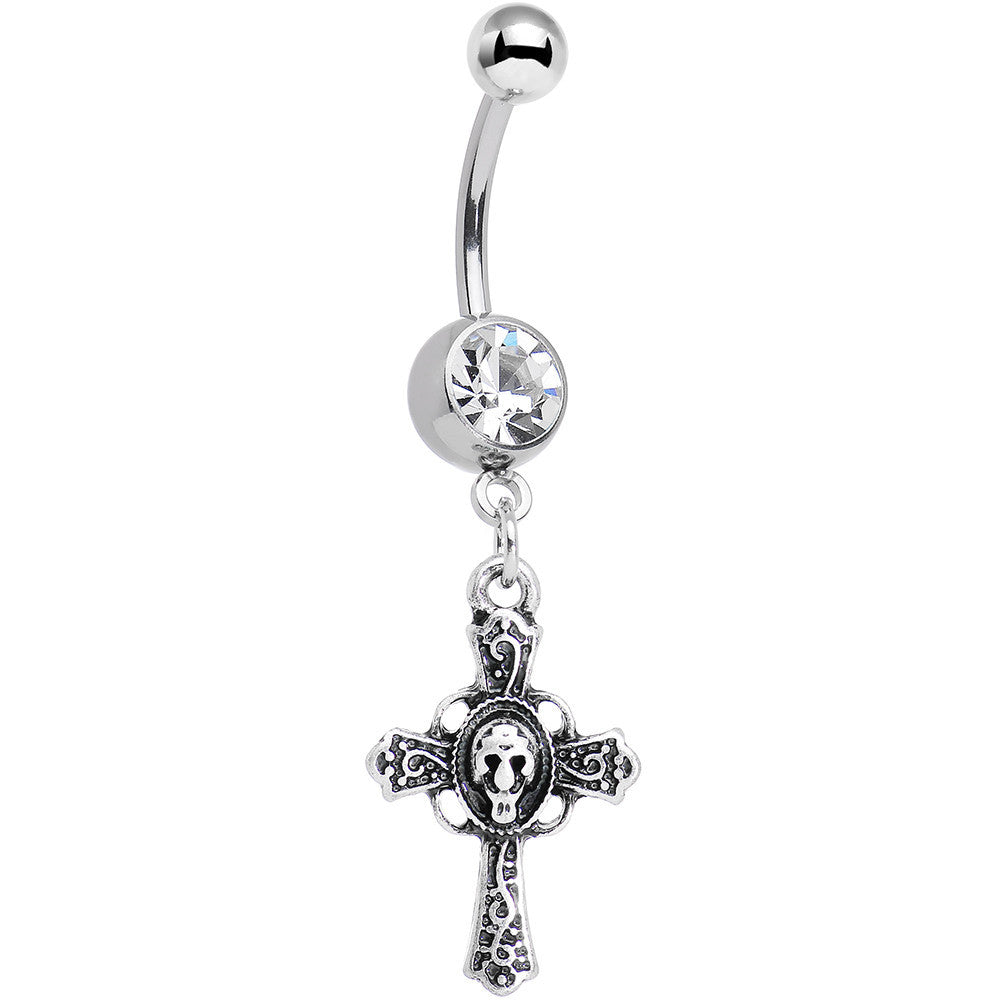 Clear Gem Very Vintage Cross Dangle Belly Ring