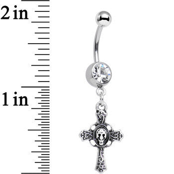 Clear Gem Very Vintage Cross Dangle Belly Ring