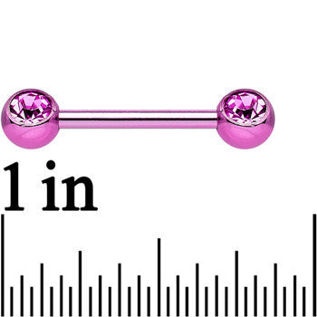 Pink Anodized Titanium Double Gem Nipple Barbell Set