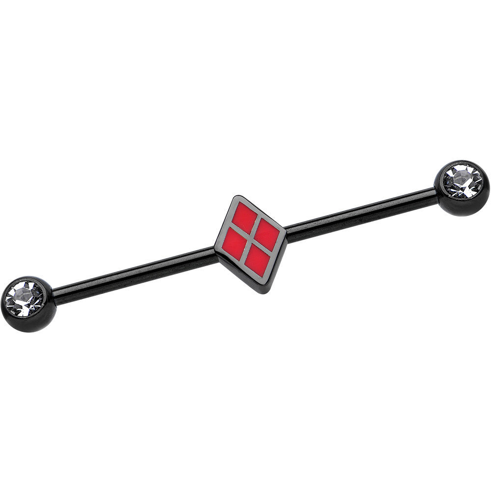 Licensed Black Plated Harley Quinn Logo Industrial Barbell 35mm