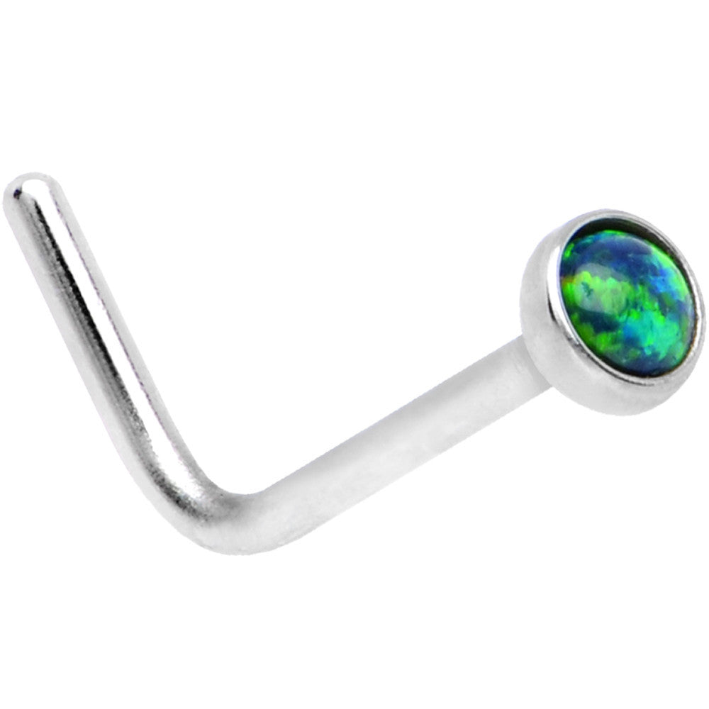 20 Gauge 2mm Green Synthetic Opal L-Shaped Nose Ring