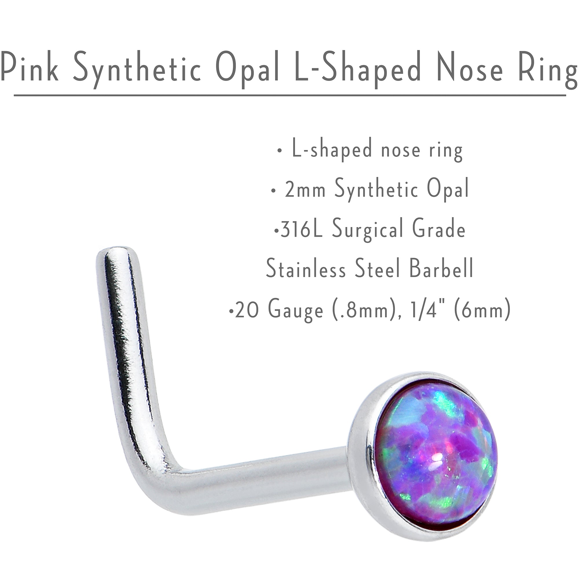 20G 2mm Purple Synthetic Opal L-Shaped Nose Ring