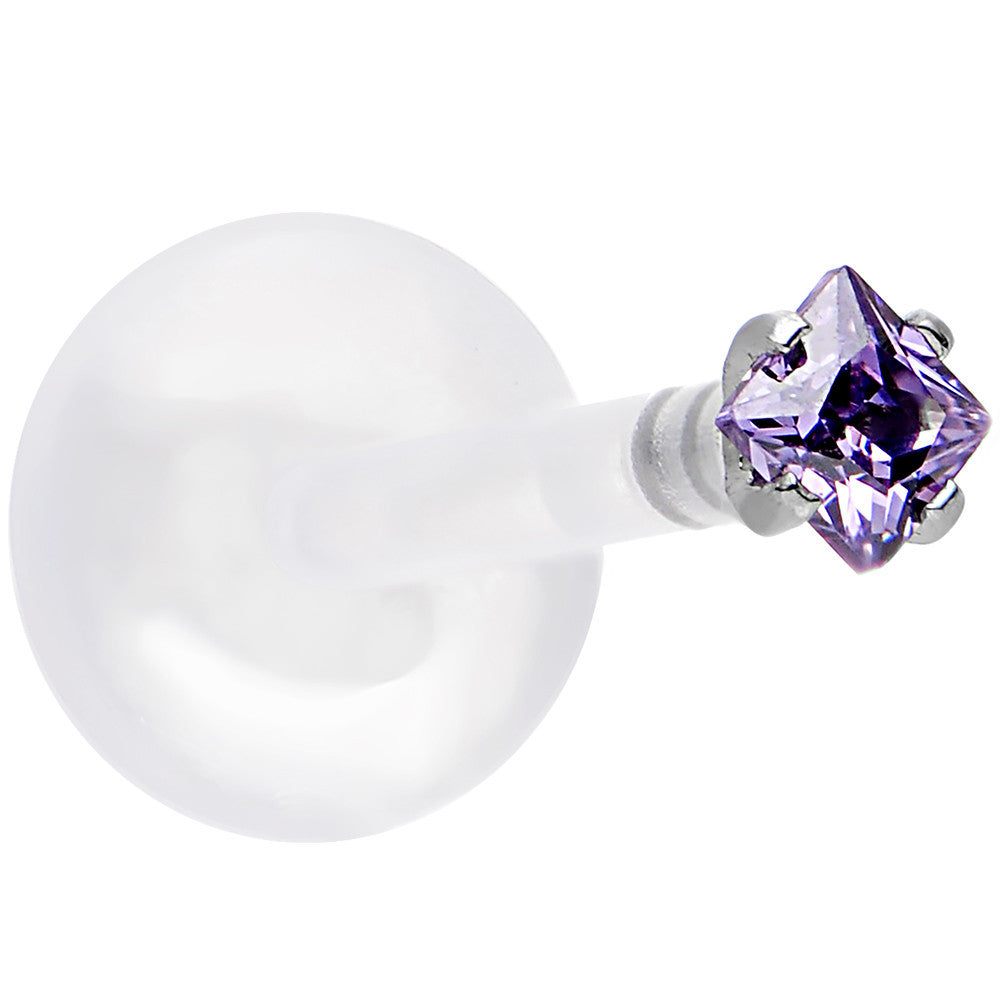 16G 3/8 925 Sterling Silver PTFE Purple 2mm CZ Labret Monroe