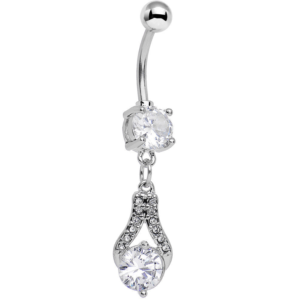 Clear Cubic Zirconia Athena Teardrop Dangle Belly Ring