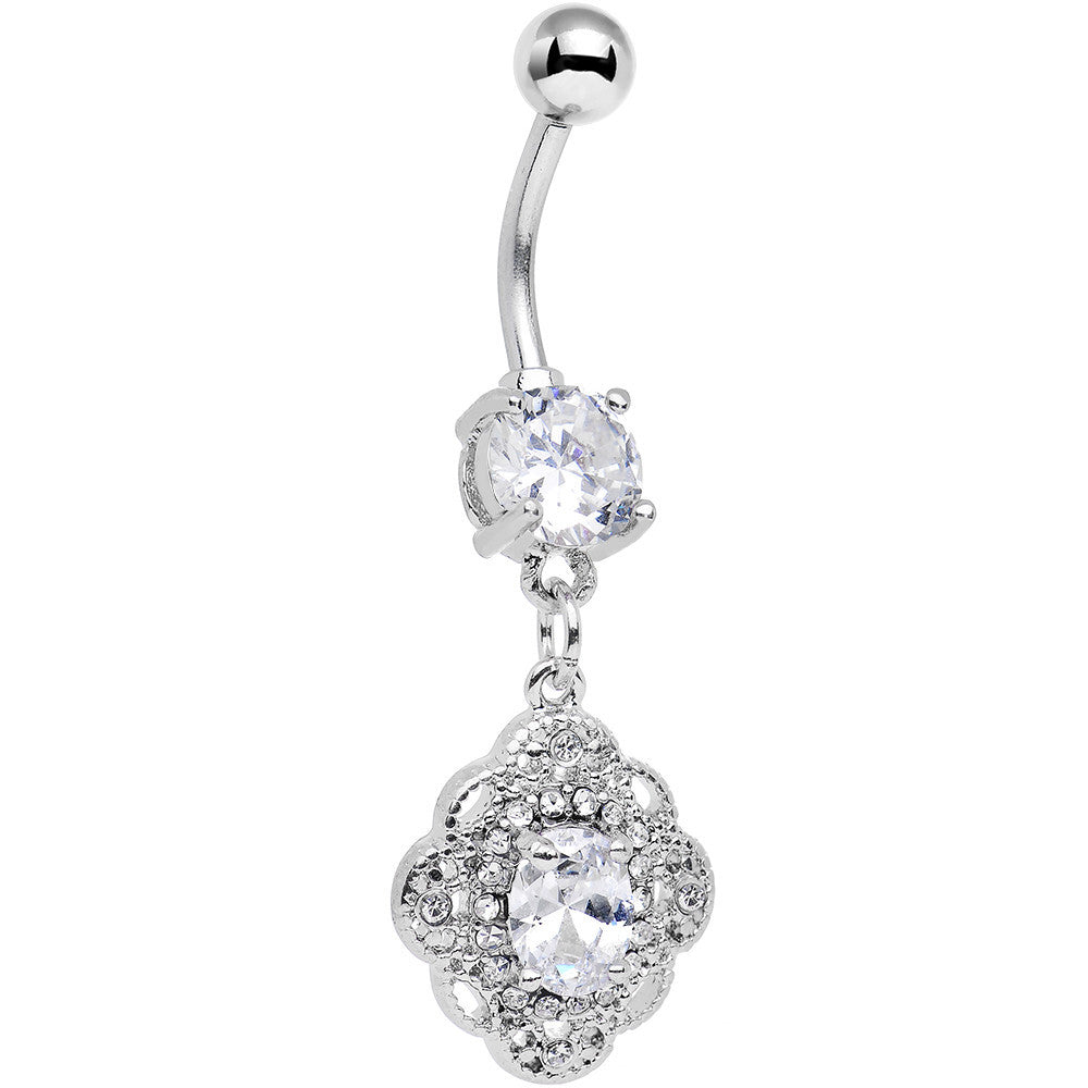 Clear Cubic Zirconia Yorkshire Lace Dangle Belly Ring