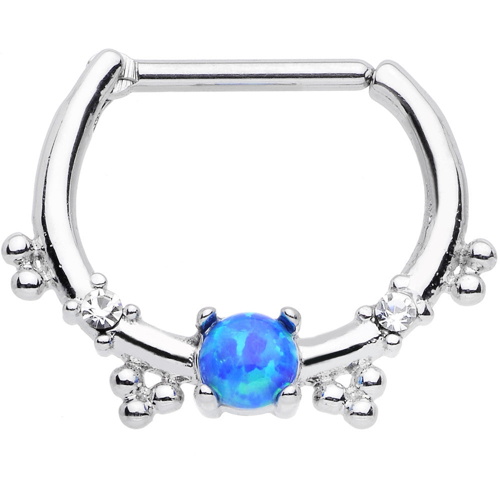 16 Gauge Clear Gem Blue Imitation Opal Simple Septum Clicker