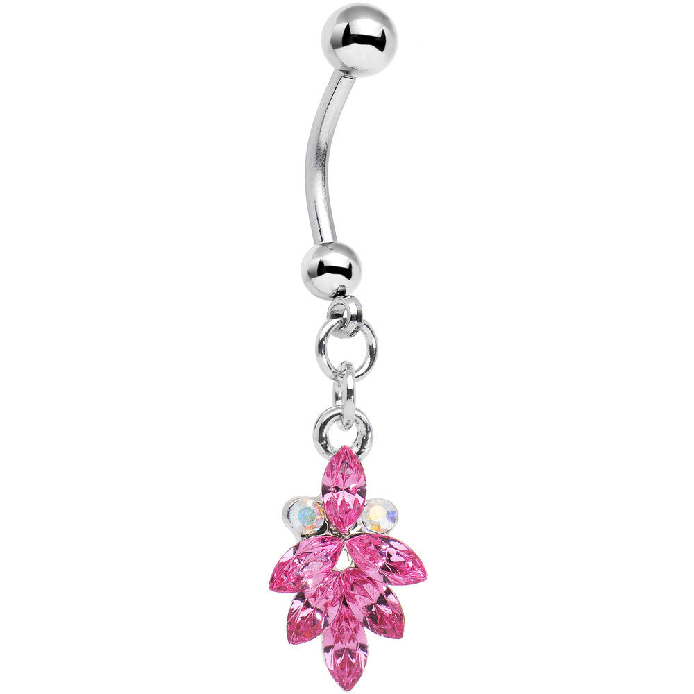 Pink and Aurora Gem Geometric Octadic Dangle Belly Ring