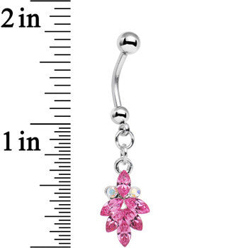 Pink and Aurora Gem Geometric Octadic Dangle Belly Ring