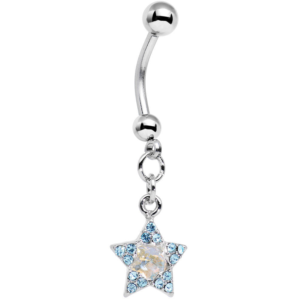 Aqua Gem Supernova Star Dangle Belly Ring