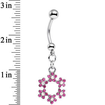 Pink and Aurora Decorated Snowflake Dangle Belly Ring